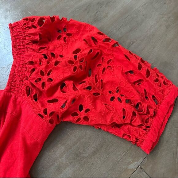 Anthropologie Maeve Red Button-Up Eyelet Top. - Picture 4 of 7